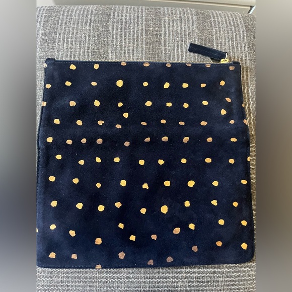 Like new Clare v rose gold metallic dot on navy suede fold over clutch - Picture 2 of 5